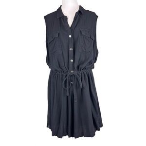 Rock & Republic Black Mineral Wash Tie Waist Utility Romper XL Snap Front